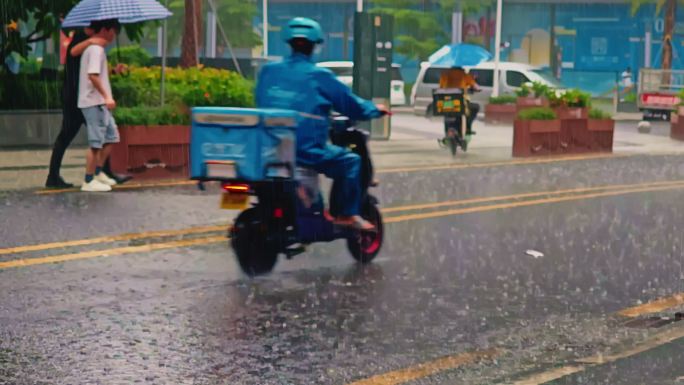 V1-0419城市雨天雨景街头忙碌奔波