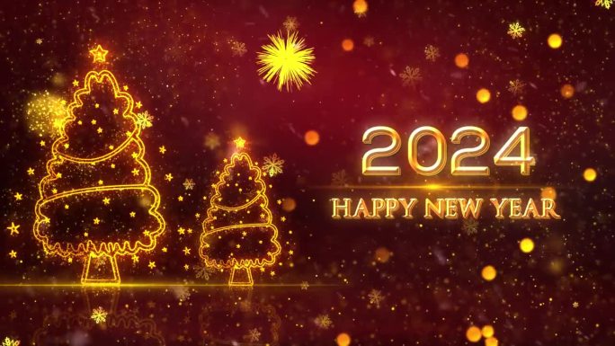 2024新年快乐喜庆烫金字雪花