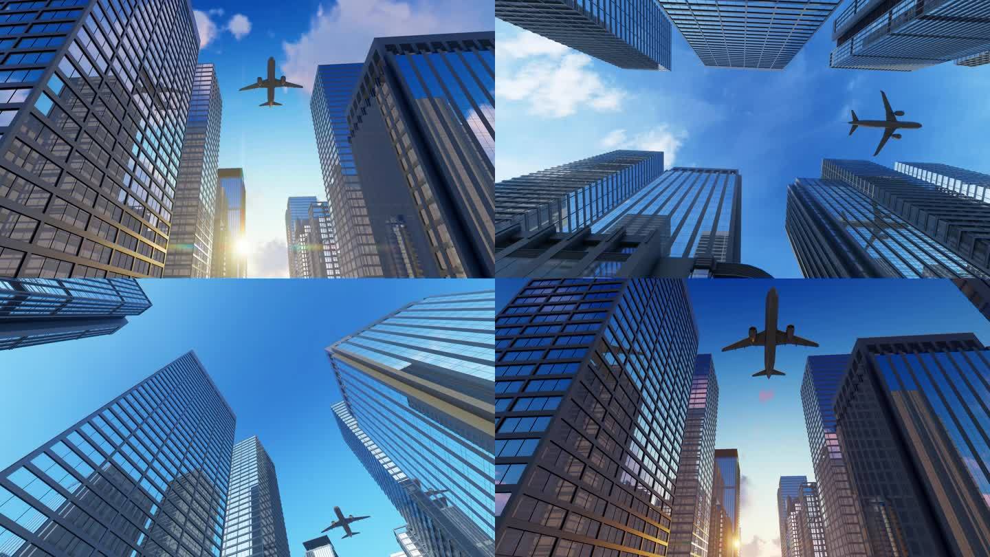 4K飞机从金融大楼楼顶飞过