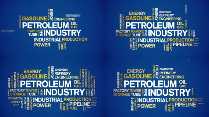 4k石油工业动画标签字云，文字动画无缝循环。
