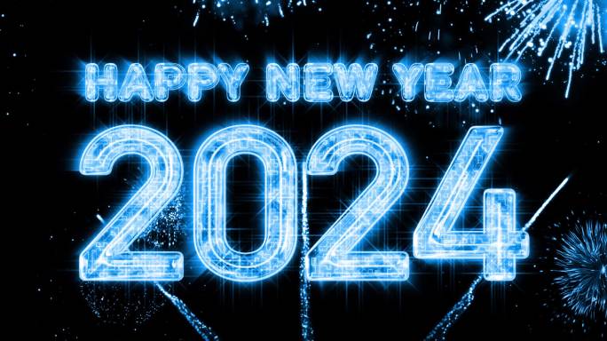 2024蓝色烟花跨年水晶倒计时宽屏