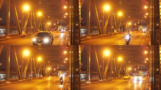 曼谷的交通之夜三轮车城郊铁索桥