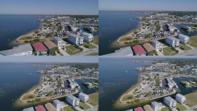 4K无人机视频(建立镜头)的海滩公园，酒店和码头在哈德逊海滩在墨西哥湾在佛罗里达州