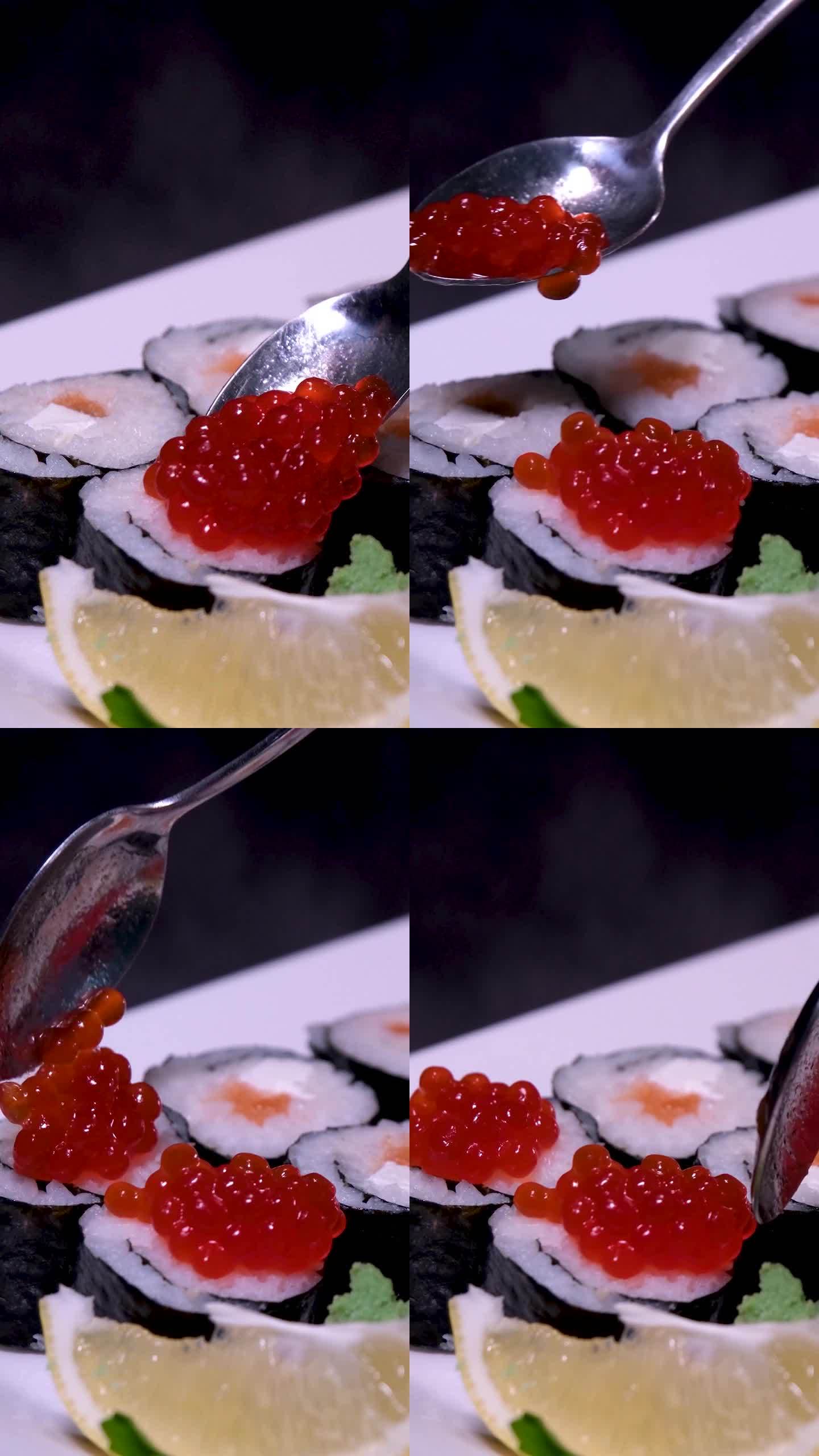 三文鱼红鱼子酱白底色。奢华美食。生海鲜。宏鱼鱼子酱。