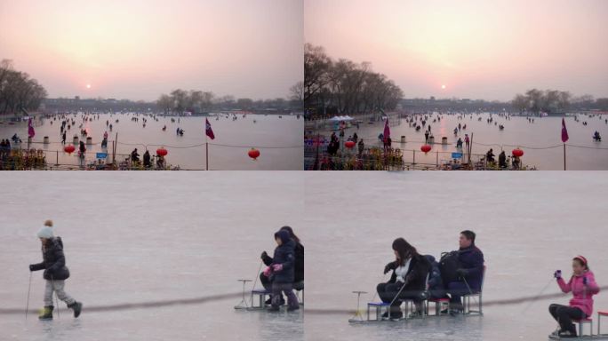 冬季人们在北京什刹海溜冰场溜冰