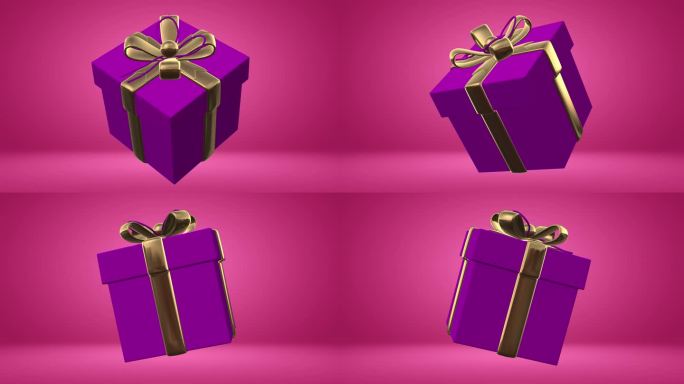 三维对象动画欣赏礼盒。母亲节感恩，彩带圣诞礼物平面动画4K电影。
