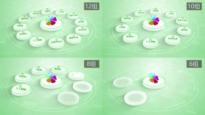 4K淡绿色科技架构分类圆形5-12合集