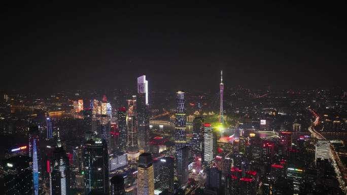 航拍2023年广州国际灯光节珠江新城夜景