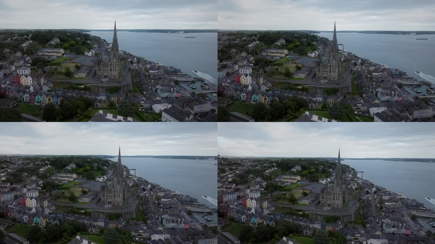 圣科尔曼大教堂Cobh鸟瞰图甲板彩色的房子宽01