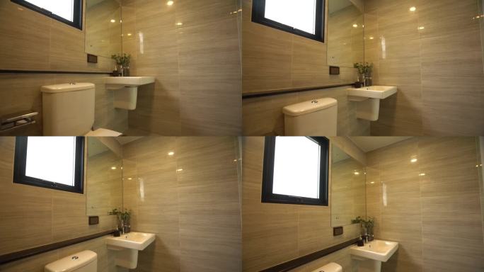 干净漂亮的米色瓷砖墙浴室，攻略