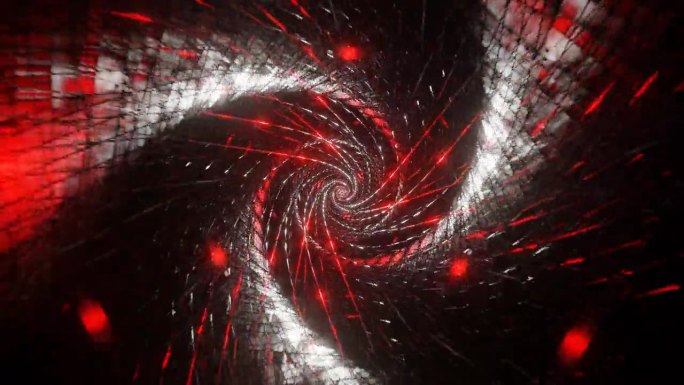 银色和红色螺旋网隧道背景VJ环路在4K