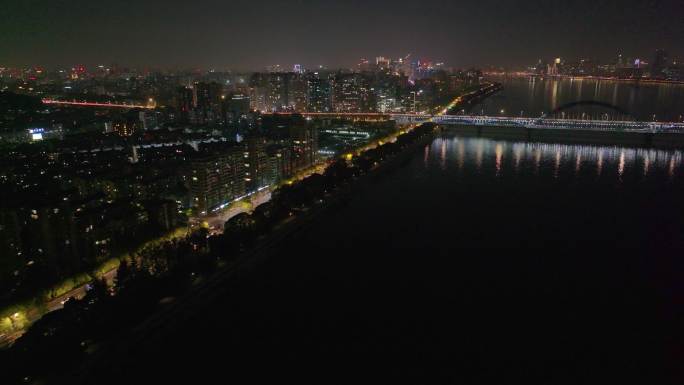 浙江杭州上城区夜晚夜景航拍车流交通城市风