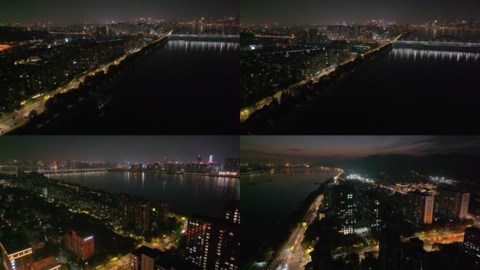 浙江杭州上城区夜晚夜景航拍车流交通城市风