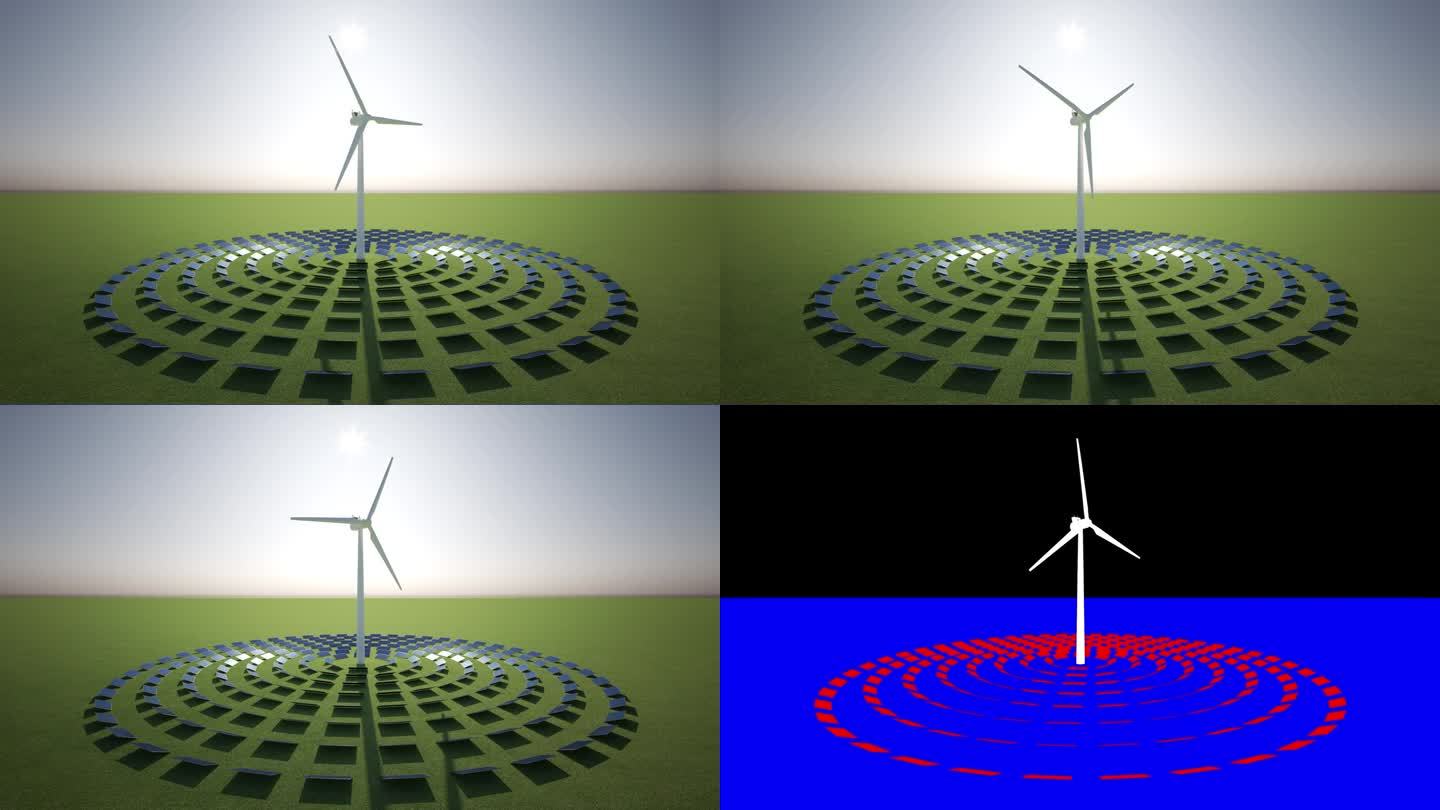 旋转风力发电机作为可再生替代绿色能源- 3D动画