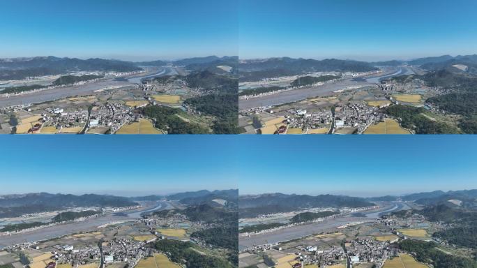 烟雨江南水墨山水画航拍乡村田野