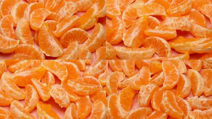 橘子切片，绕圈旋转。橘子新鲜去皮的陈皮，翻动。