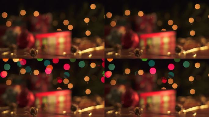 圣诞装饰用闪烁的灯光和各种道具。圣诞节视频。主题视频收藏。