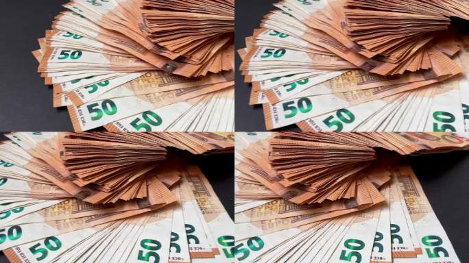 钱。大量欧元纸币展示。现金视频片段。欧盟的官方货币