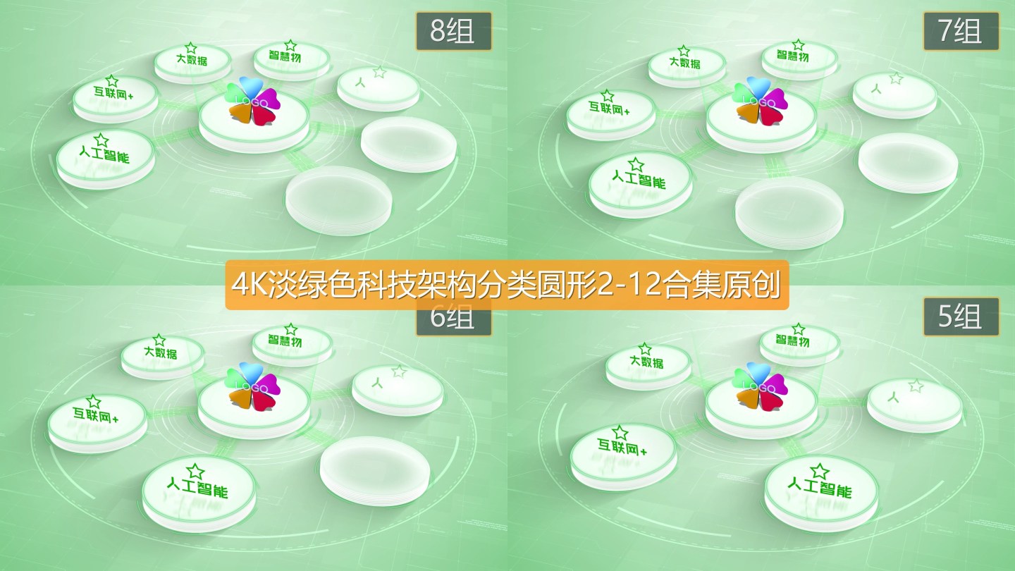 4K淡绿色科技架构分类圆形2-12合集