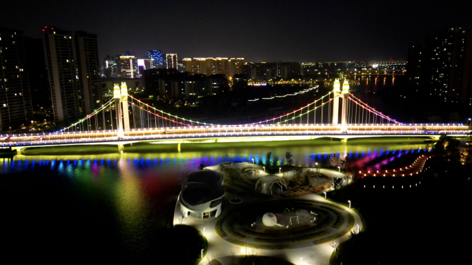绍兴镜湖大桥夜景超清航拍