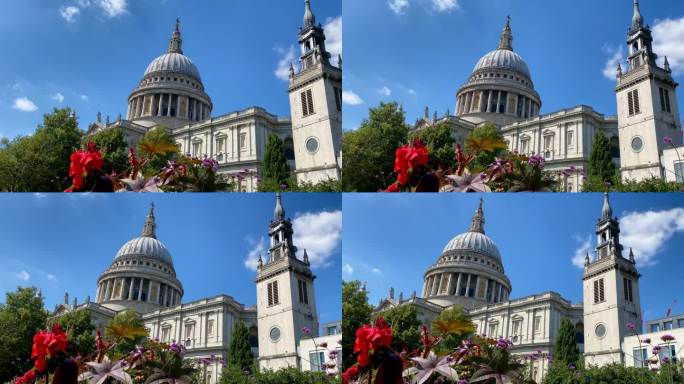 伦敦的花坛上摆满了圣保罗大教堂的标志性建筑