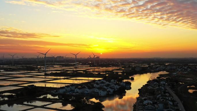 阳澄湖渔村夕阳