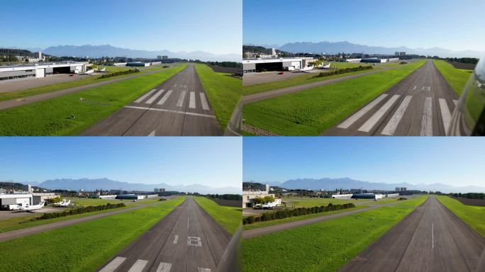 直升机降落在洛桑机场的POV -瑞士洛桑-布莱切莱特机场。-航拍