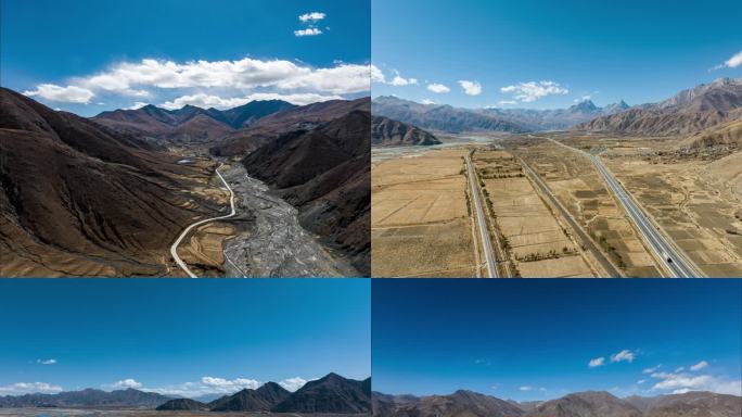 西藏冬天延时青藏高原西藏交通高速路建设
