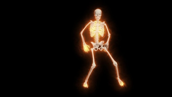 跳舞的火骷髅3D。3D骷髅范妮舞蹈动画。骷髅3D舞蹈。