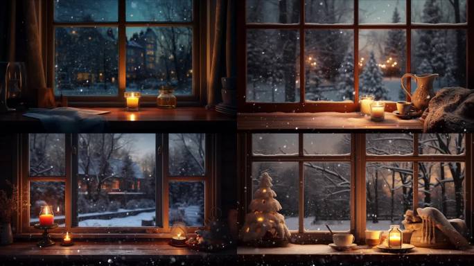 冬日窗外雪景 飘雪 冬季 冬天 看窗外