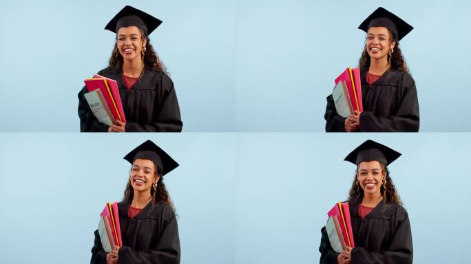 女人，毕业时带着脸，微笑时带着书本和大学成就，毕业时带着科学画室。肖像，教育成功和模型空间，仪式和事
