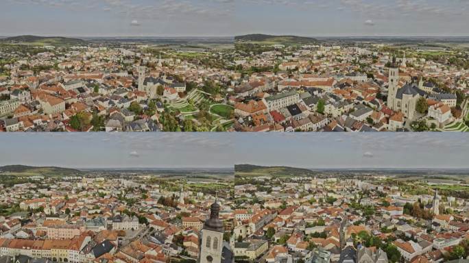 Kutna Hora Czechia空中v8无人机飞越市中心，捕捉到美丽迷人的城镇景观，其中包括地标