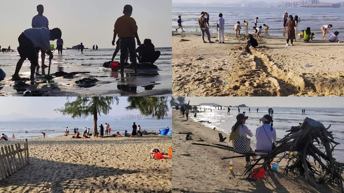 海边沙滩乘凉度假游客看海赶海休闲旅行玩水