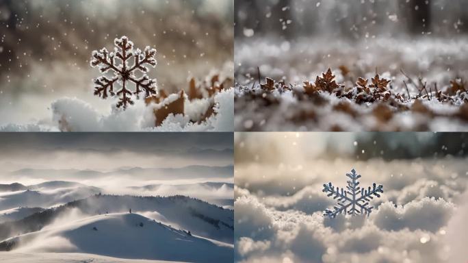 雪景下雪雪花冬季空镜头