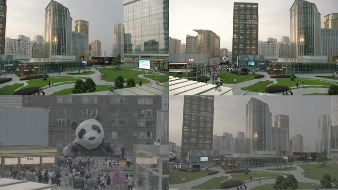 4K_成都IFS楼顶大熊猫游客拍照