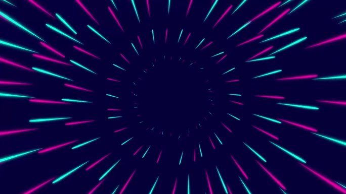 圆线超空间运动动画。彩色圆无缝循环向前移动在运动速度。科学与商业广告推广背景