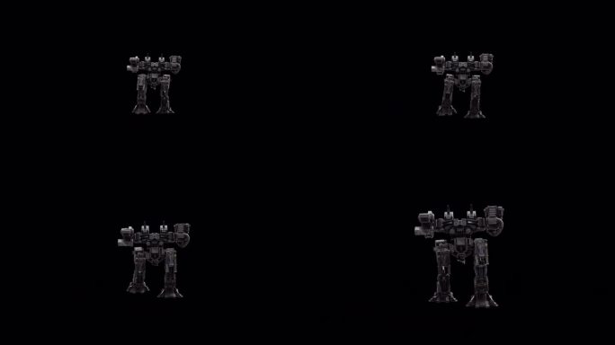 机器人的3D模型，战士的未来机器渲染动画，操纵骨骼结构，向后走-背面视图，覆盖与阿尔法哑光通道选项，