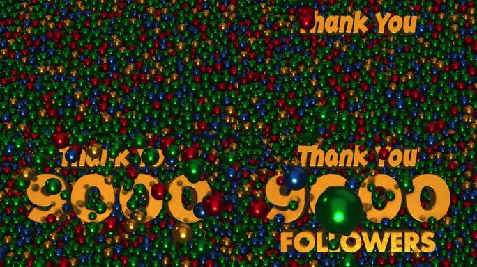感谢9000名追随者3d文本揭示推动金绿蓝红金属球坑球背景3d渲染
