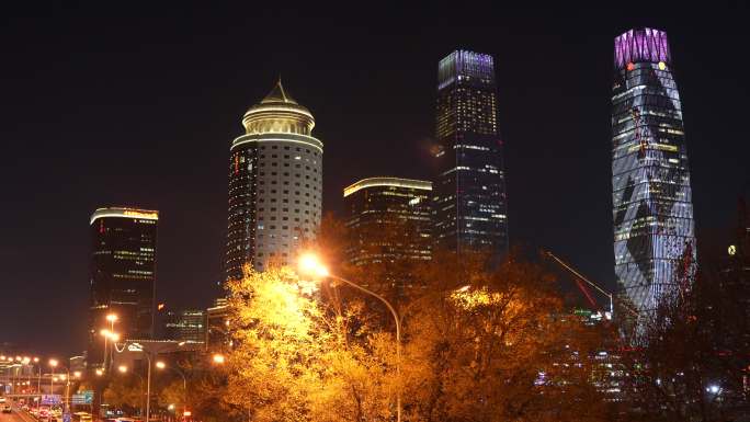 北京城市4K实拍北京国贸夜景国贸CBD