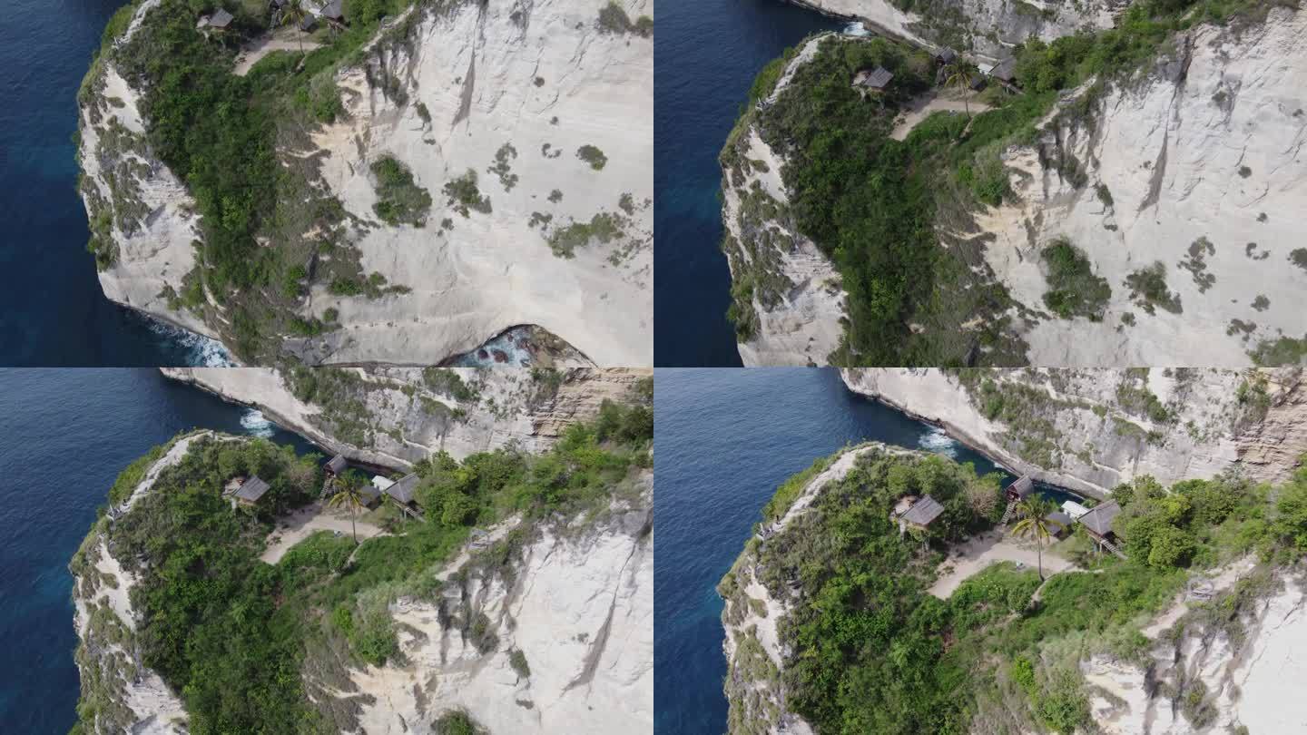 Rumah Pohon树屋小屋在Nusa Penida岛的海边陡峭的悬崖上。空中