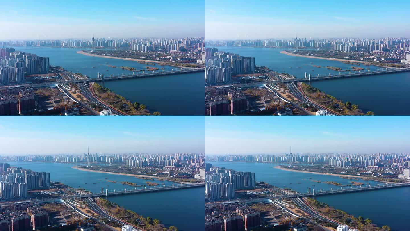 4K航拍临沂市城市风景