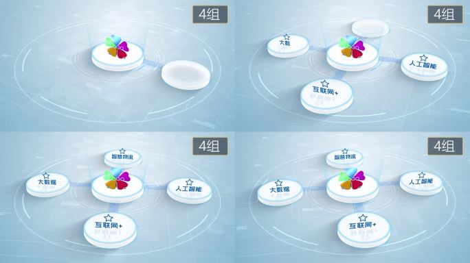 【无插件】4K淡蓝色科技架构分类圆形4大