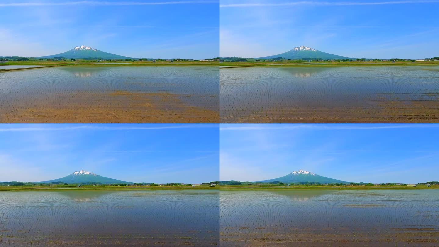 开车时可以看到磐城山和连绵的稻田