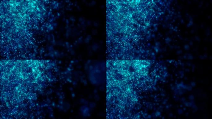 模糊的蓝色抽象背景散景和小圆粒子的能量神奇的假期飞点在黑色的背景