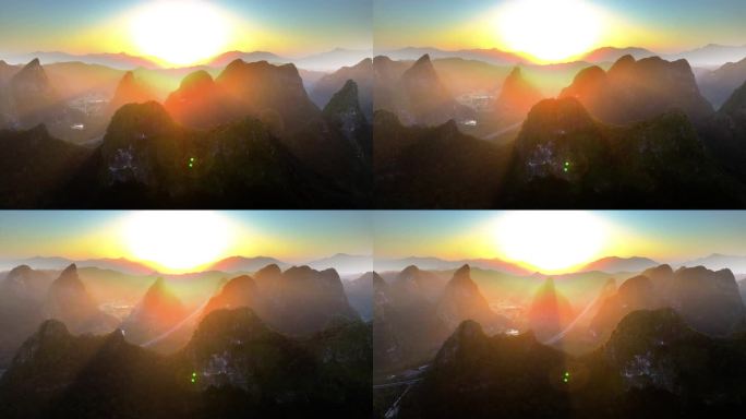 航拍峰林 朝阳 日出