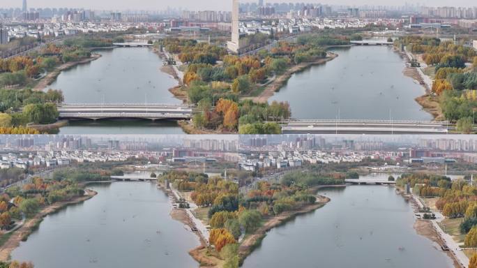 河南郑州地标龙子湖公园航拍