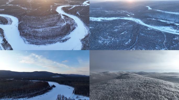 航拍大兴安岭黎明林海雪原合集