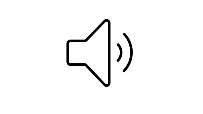平面轮廓的扩音器图标或符号动画。警报或公告图标的循环动画。喇叭图标。白色背景的扬声器运动设计。