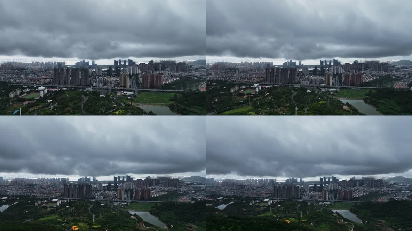 航拍暴风雨来临前的厦门海沧新城区