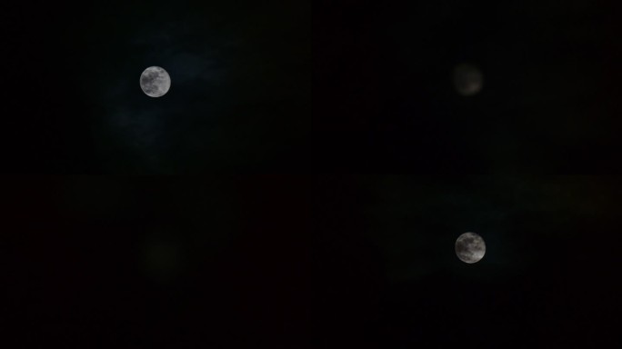 实拍4K 夜晚农历十五月亮升起月高云黑